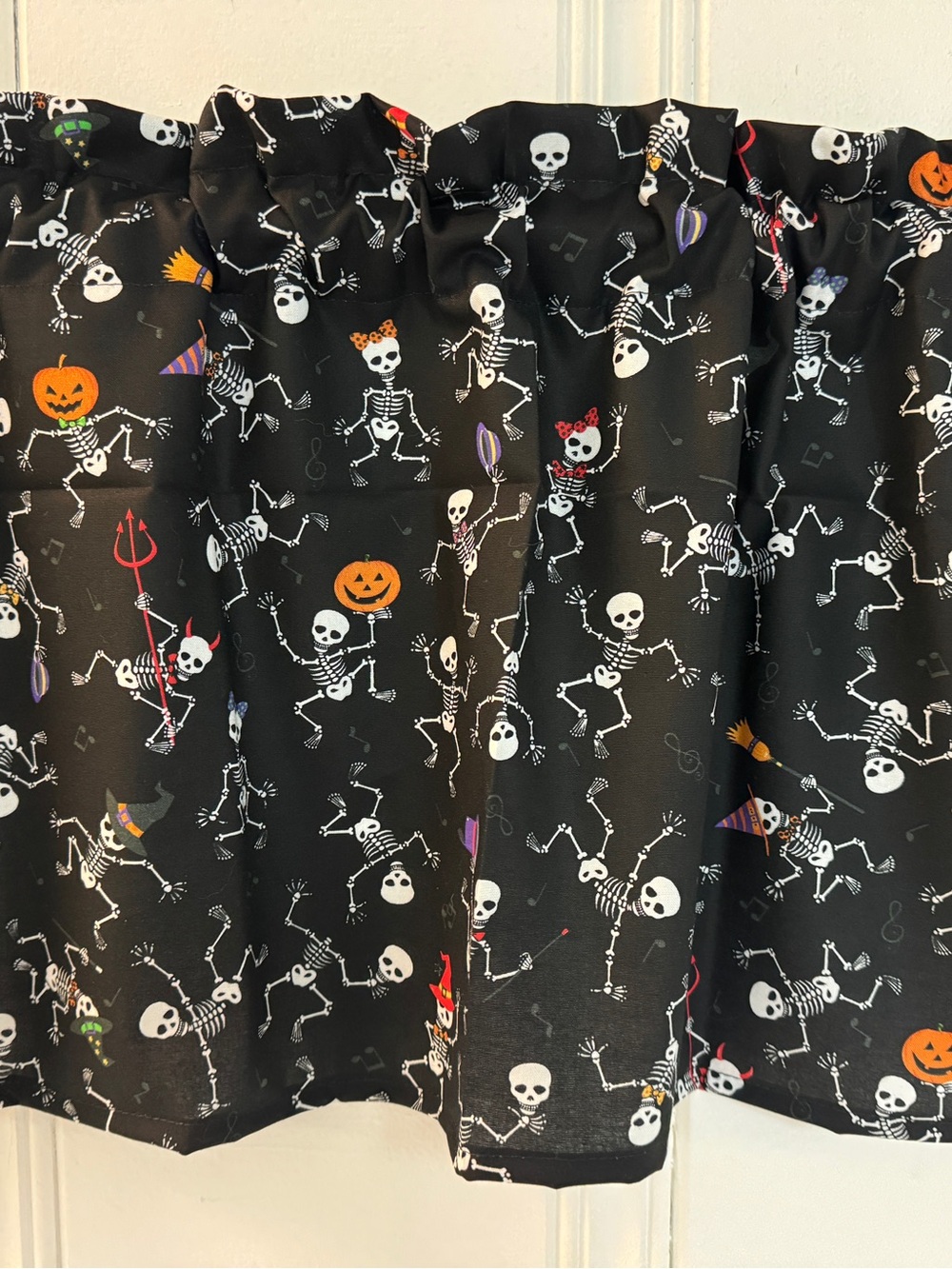 Kids Halloween Skeleton window Valance Curtain Panel - Black